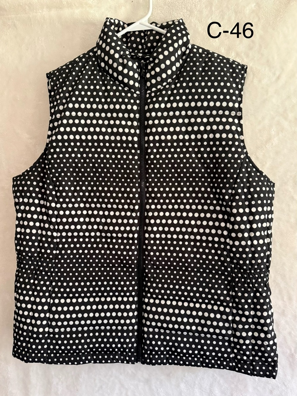 Talbots Black & White Polka Dot Quilted Vest